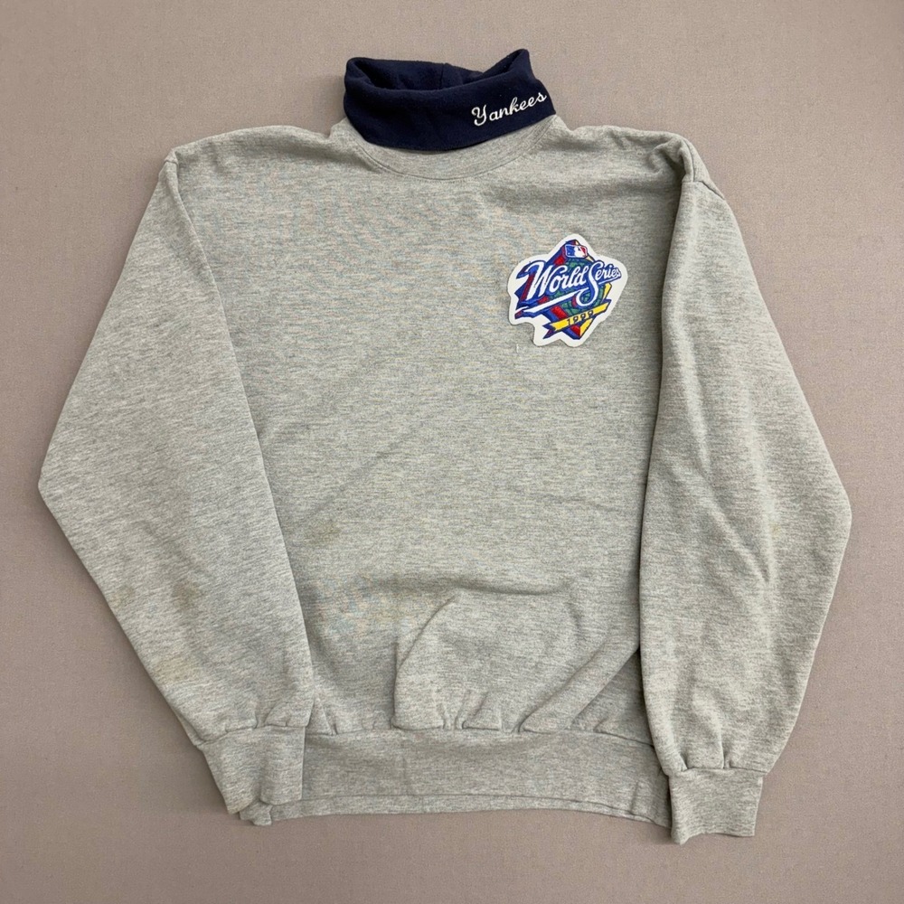 Vintage Majestic 1999 World Series New York Yankees Mock Neck Sweatshirt Gray L